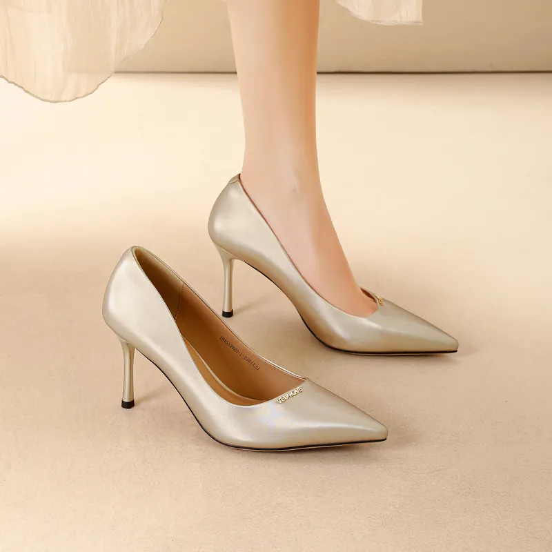 GEMEIQ Slim Heel High Heels 6CM Women's Champagne-4