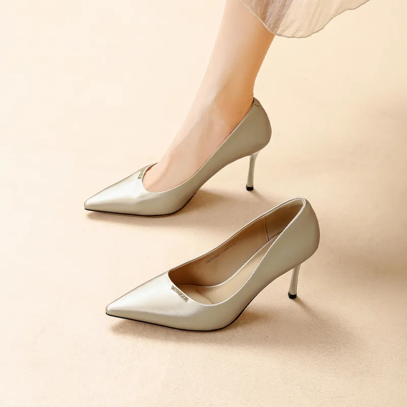GEMEIQ Slim Heel High Heels 6CM Women's Champagne-5