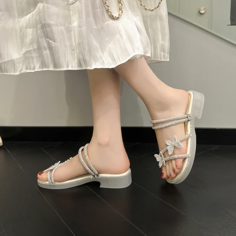 GEMEIQ Cut Out Rhinestone Crystal Slip Resistant Odor Resistant Abrasion Resistant Slide Slippers Women's-8