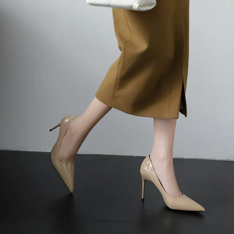 GEMEIQ Slim Heel High Heels 9.5CM Women's Nude-3