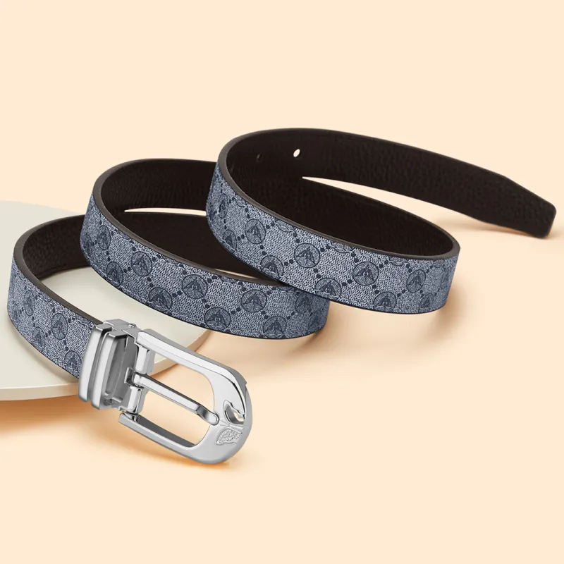 WilliamPOLO Cow Leather Leather Belts Women's Silver Buckle Grey Strap 2.4cm Width-4