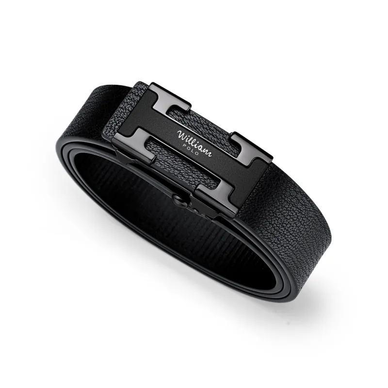 WilliamPOLO Cow Leather Belt Men's Gunmetal 3.4cm Width-1