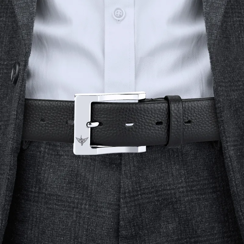 WilliamPOLO Cow Leather Leather Belts Men's Silver 3.8cm Width-4