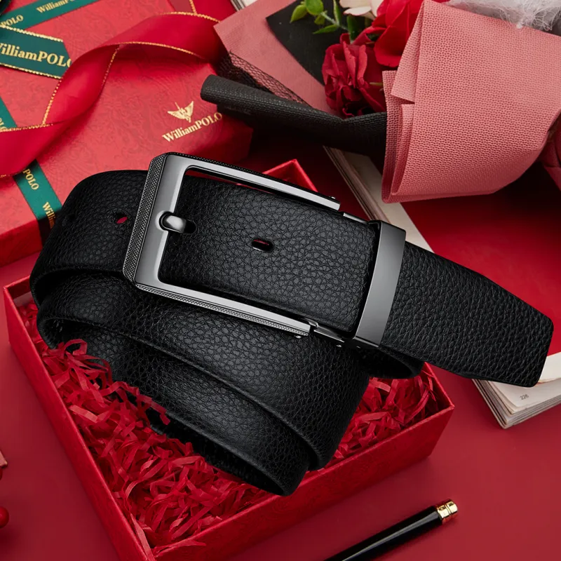 WilliamPOLO Cow Leather Belts Men's Gunmetal/Silver 3.8cm Width-4