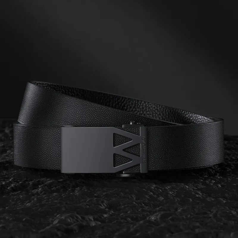 WilliamPOLO Cow Leather Belt Men's Black Matte 3.4cm Wide-3