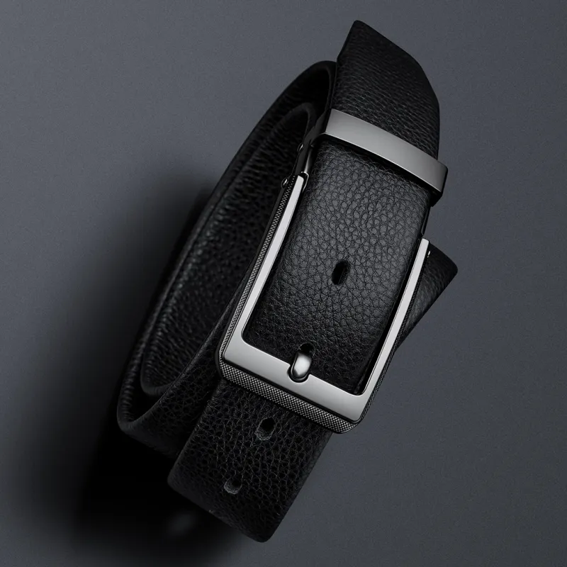 WilliamPOLO Cow Leather Belts Men's Gunmetal/Silver 3.8cm Width-3