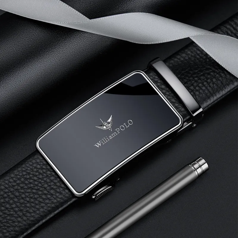 WilliamPOLO Cow Leather Top Grain Cow Leather Leather Belts Men's Silver Width 3.5cm-6