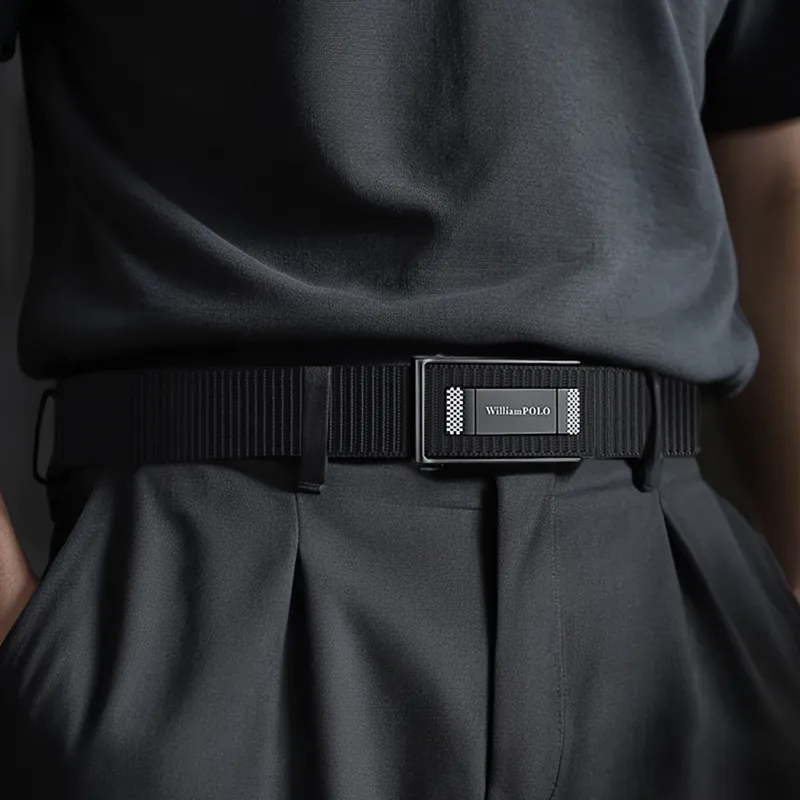 WilliamPOLO Fabric Belt Men's Black 3.5cm Width-5