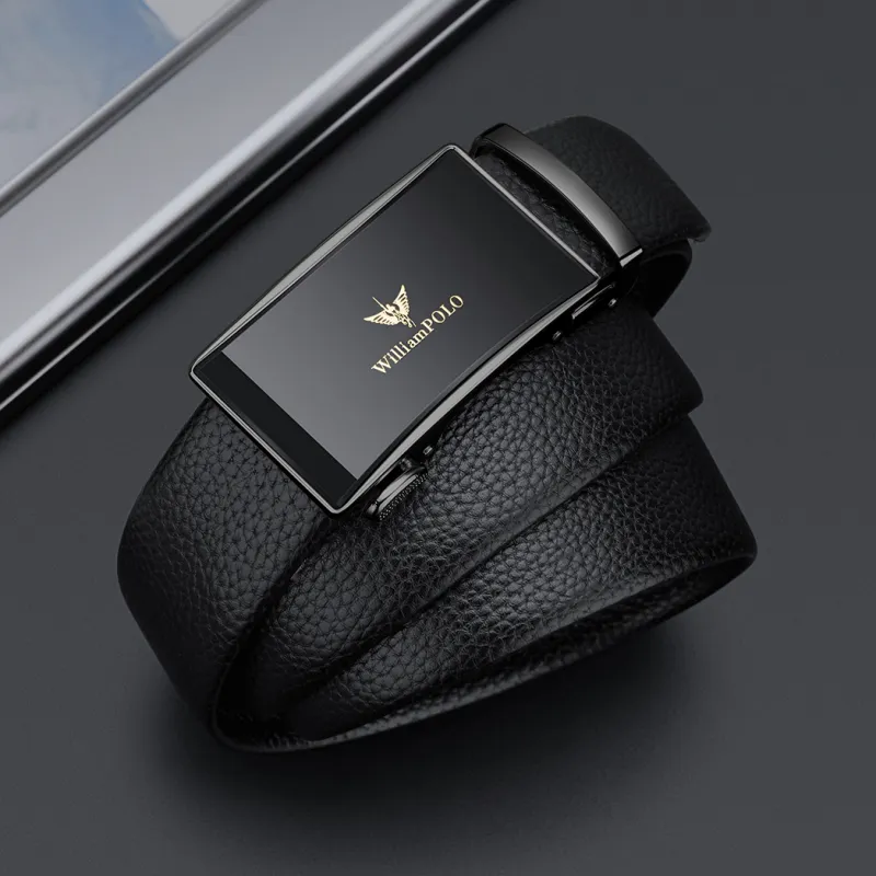 WilliamPOLO Cow Leather Leather Belts Men's Gunmetal Width  3.5cm-6
