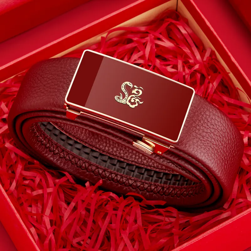 WilliamPOLO Cow Leather Leather Belts Men's Dark Red Width 3.4cm-6