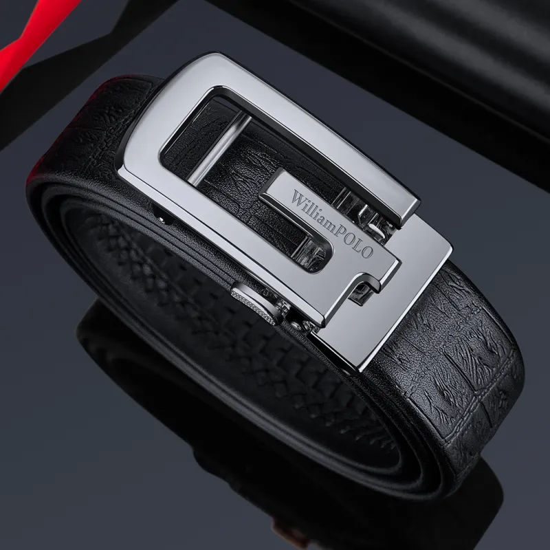 WilliamPOLO Cow Leather Leather Belts Men's Silver 3.5cm Width-6