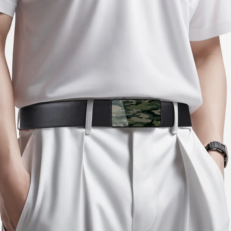 WilliamPOLO Split Cow Leather With Molded Pattern Leather Belts Men's Black Gunmetal Width  3.5cm-3