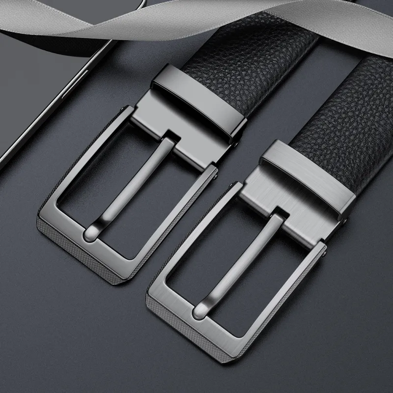 WilliamPOLO Cow Leather Belts Men's Gunmetal/Silver 3.8cm Width-1