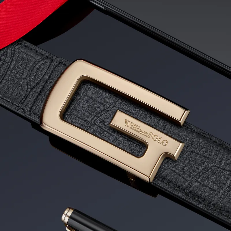 WilliamPOLO Cow Leather Leather Belts Men's Gold 3.5cm Width-4