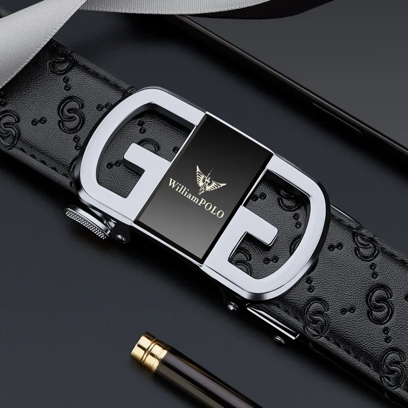 WilliamPOLO Cow Leather Belts Men's 3.5cm Width-19