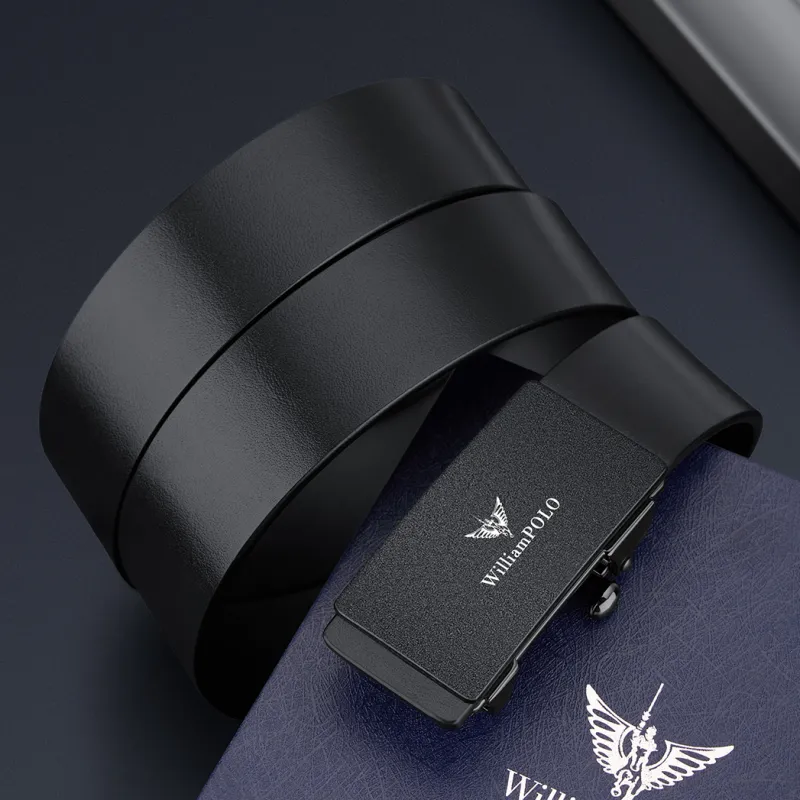 WilliamPOLO Cow Leather Leather Belts Men's Black 3.4cm Wide-7