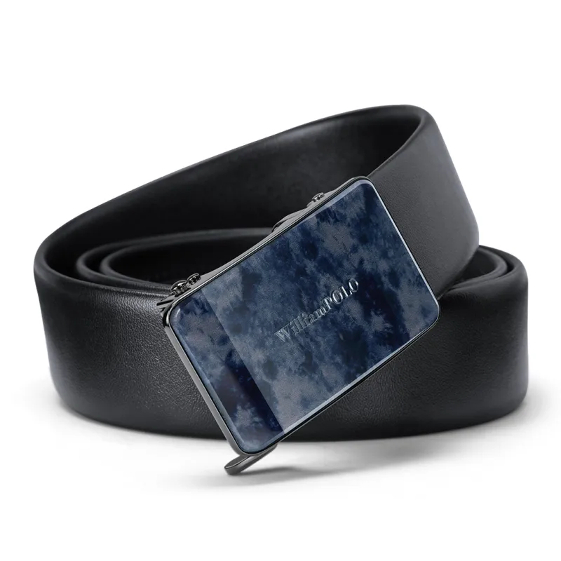 WilliamPOLO Split Cow Leather Belts Men's Blue/Black 3.5cm Width-8