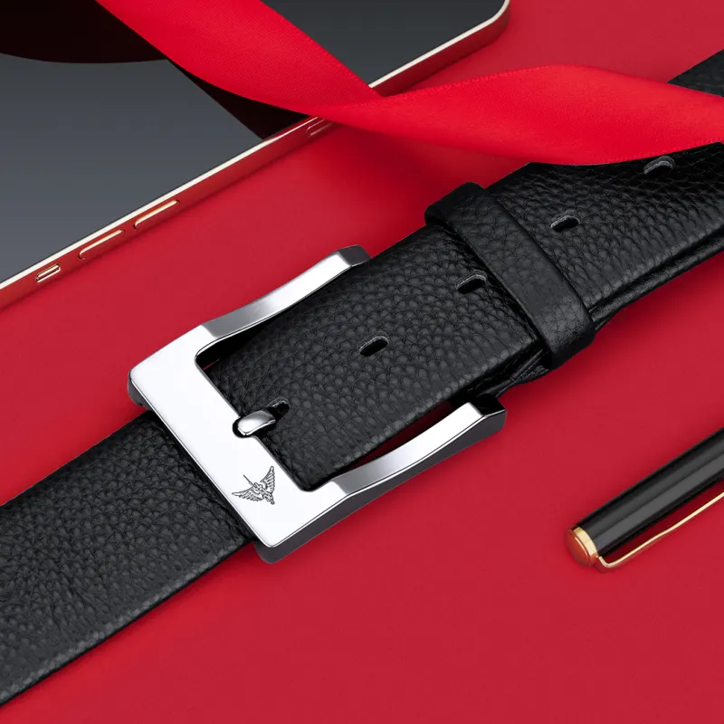 WilliamPOLO Cow Leather Leather Belts Men's Silver 3.8cm Width-5