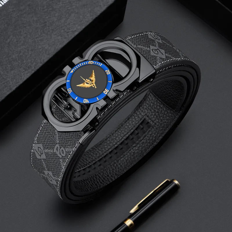 WilliamPOLO PVC Leather Belts Men's Gunmetal Buckle Blue Logo Width 3.5cm-6