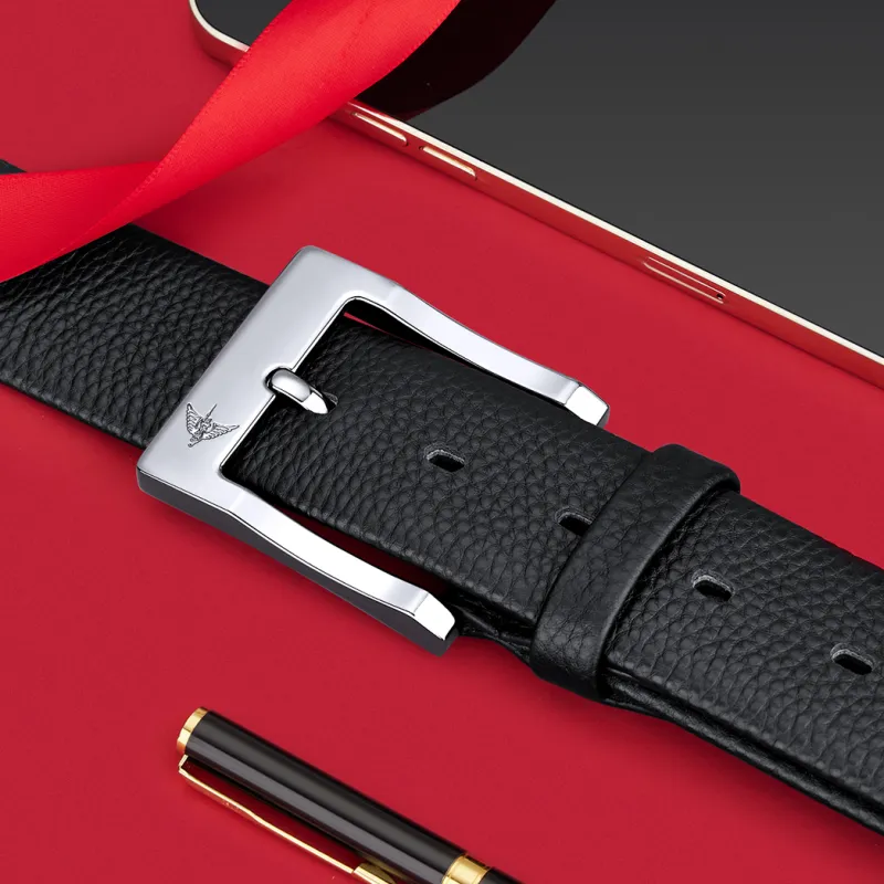 WilliamPOLO Cow Leather Leather Belts Men's Silver 3.8cm Width-7