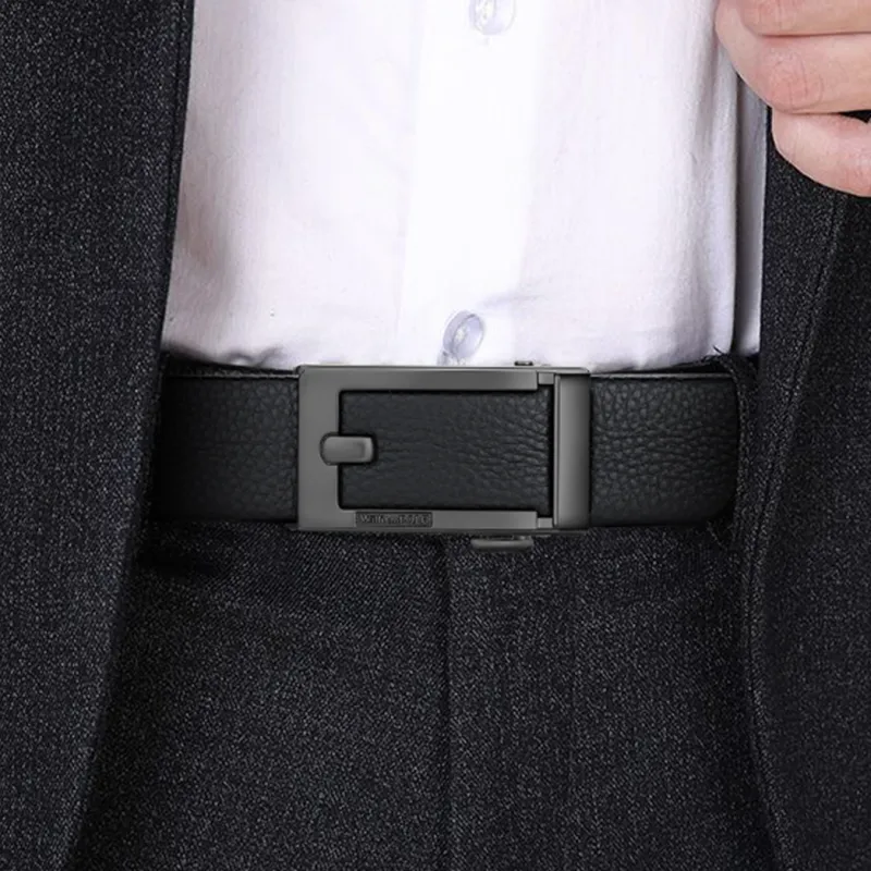 WilliamPOLO Cow Leather Leather Belts Men's Gunmetal Silver 3.4cm Wide-2