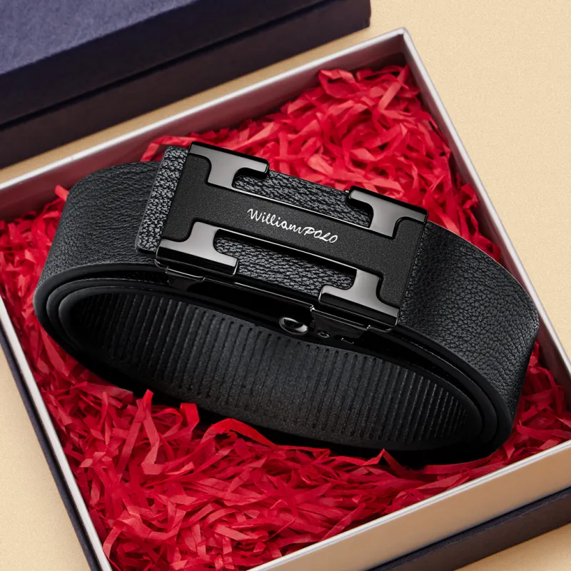 WilliamPOLO Cow Leather Belt Men's Gunmetal 3.4cm Width-6