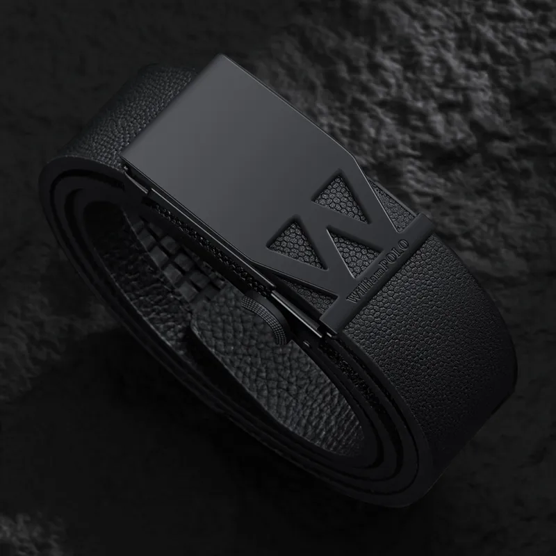 WilliamPOLO Cow Leather Belt Men's Black Matte 3.4cm Wide-4