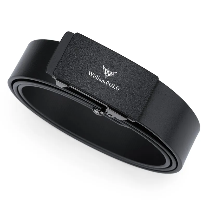 WilliamPOLO Cow Leather Leather Belts Men's Black 3.4cm Wide-1