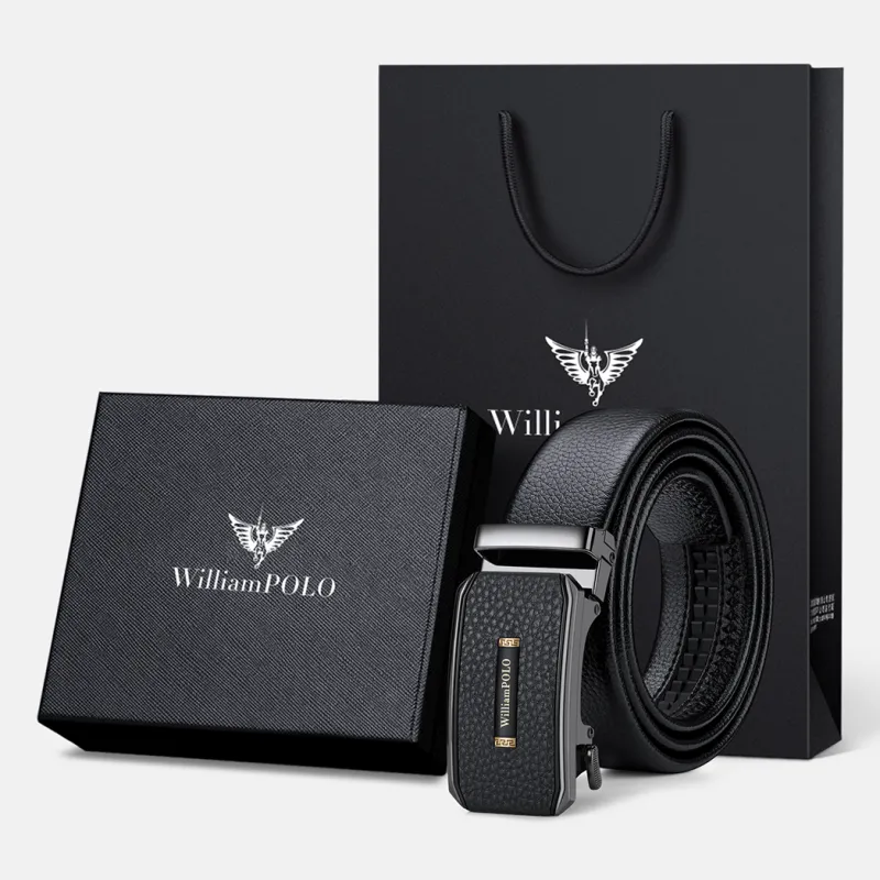 WilliamPOLO Cow Leather Leather Belts Men's Gunmetal 3.5cm-5