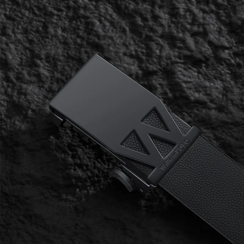 WilliamPOLO Cow Leather Belt Men's Black Matte 3.4cm Wide-5