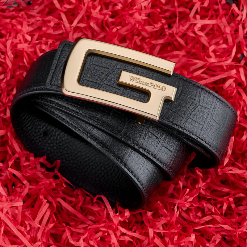 WilliamPOLO Cow Leather Leather Belts Men's Gold 3.5cm Width-6