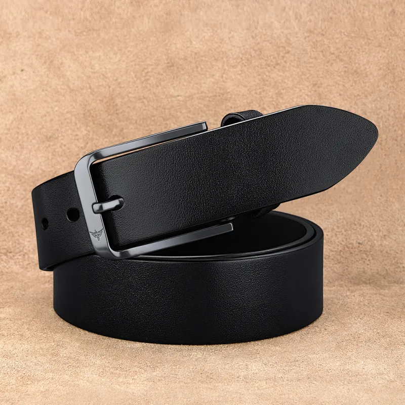 WilliamPOLO Cow Leather Leather Belts Men's Gunmetal Buckle Black Width  3.8cm-5