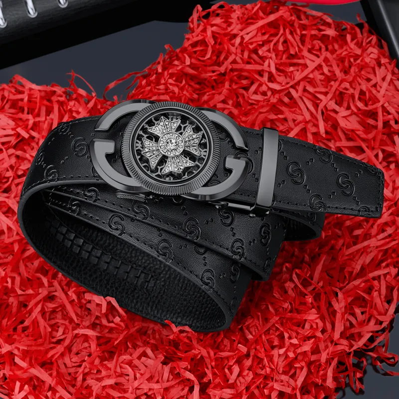 WilliamPOLO Cow Leather Belts Men's Gunmetal, Gold Width 3.5cm-6