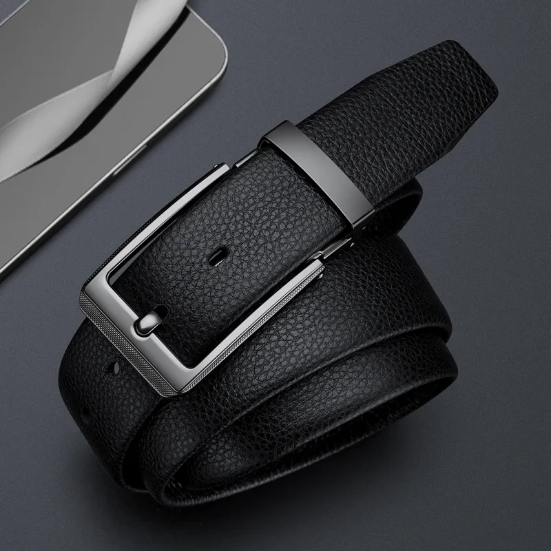 WilliamPOLO Cow Leather Belts Men's Gunmetal/Silver 3.8cm Width-2