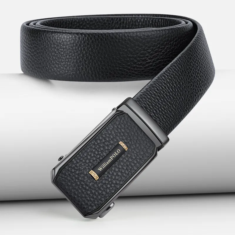 WilliamPOLO Cow Leather Leather Belts Men's Gunmetal 3.5cm-3