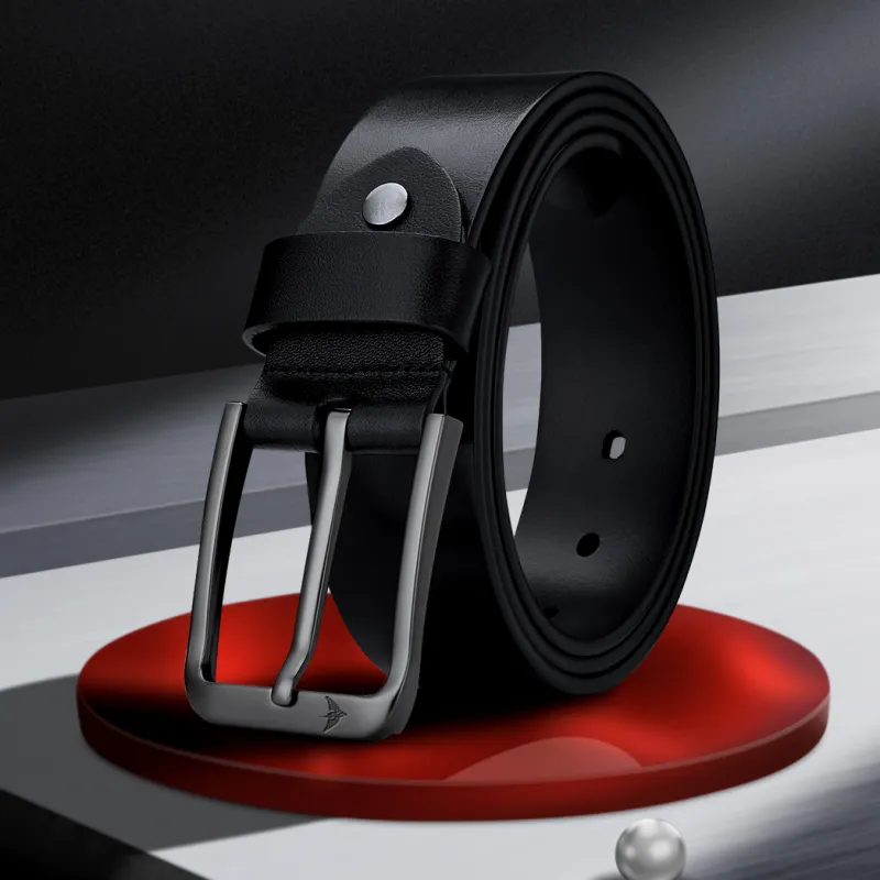 WilliamPOLO Cow Leather Leather Belts Men's Gunmetal Buckle Black Width  3.8cm-3