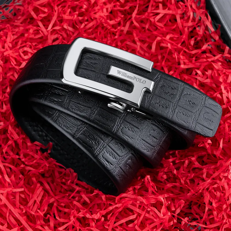 WilliamPOLO Cow Leather Leather Belts Men's Silver 3.5cm Width-3