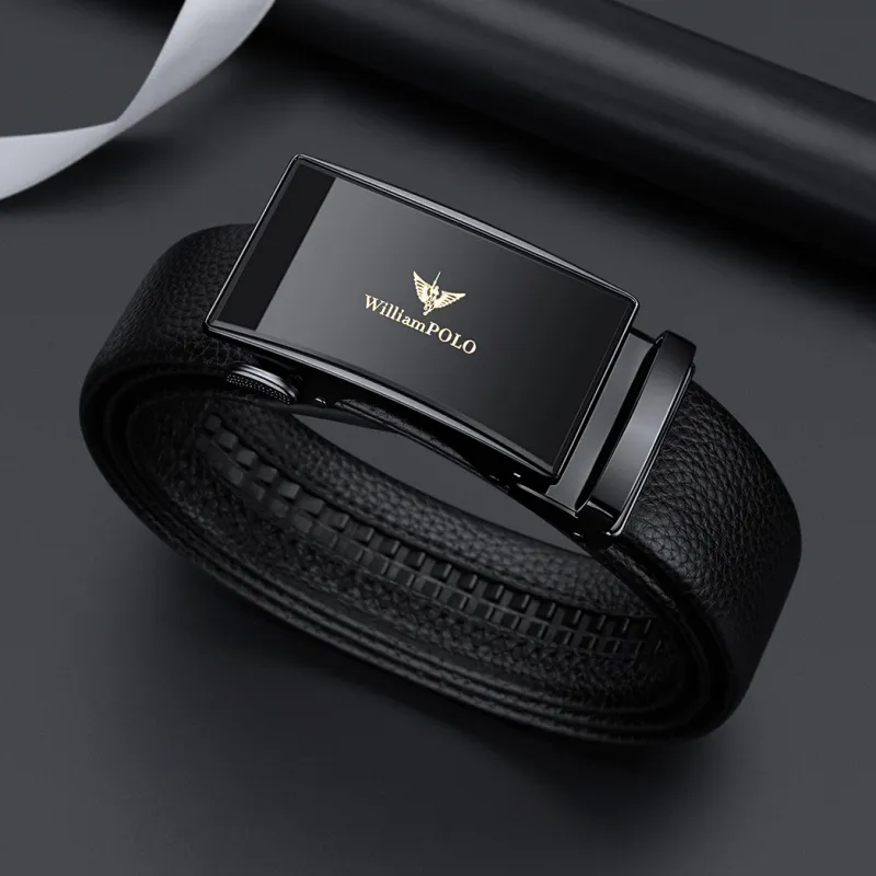 WilliamPOLO Cow Leather Leather Belts Men's Gunmetal Width  3.5cm-7