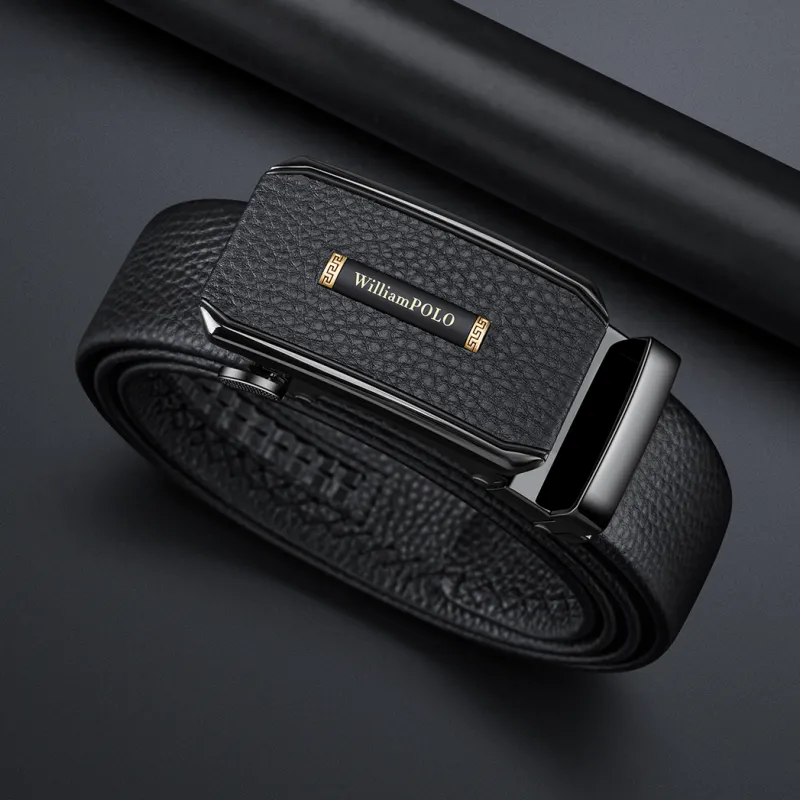 WilliamPOLO Cow Leather Leather Belts Men's Gunmetal 3.5cm-4