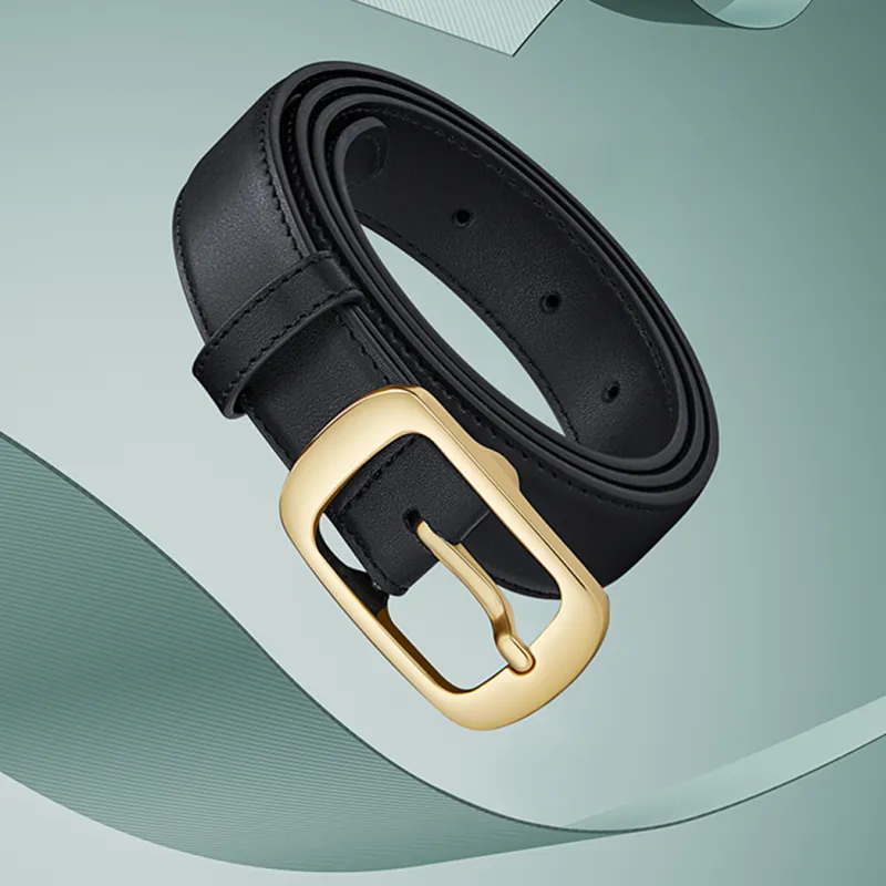 WilliamPOLO Cow Leather Leather Belts Women's Black Width 2.8cm-3