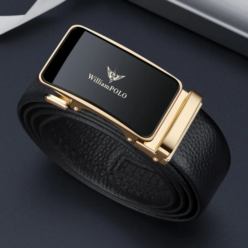 WilliamPOLO Cow Leather Leather Belts Men's Gold 3.5cm Width-6