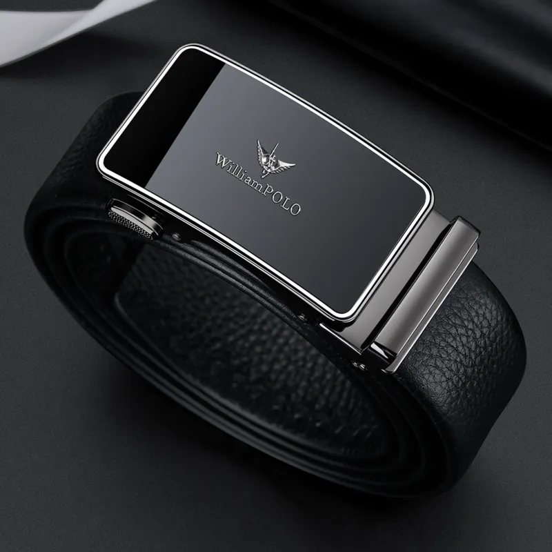 WilliamPOLO Cow Leather Top Grain Cow Leather Leather Belts Men's Silver Width 3.5cm-3