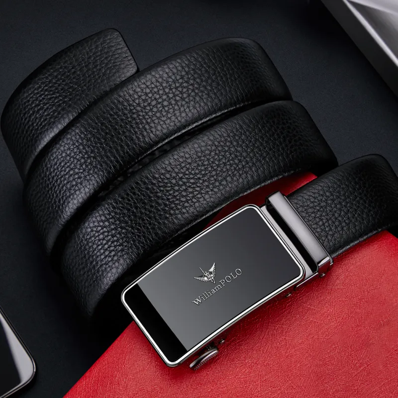 WilliamPOLO Cow Leather Top Grain Cow Leather Leather Belts Men's Silver Width 3.5cm-4