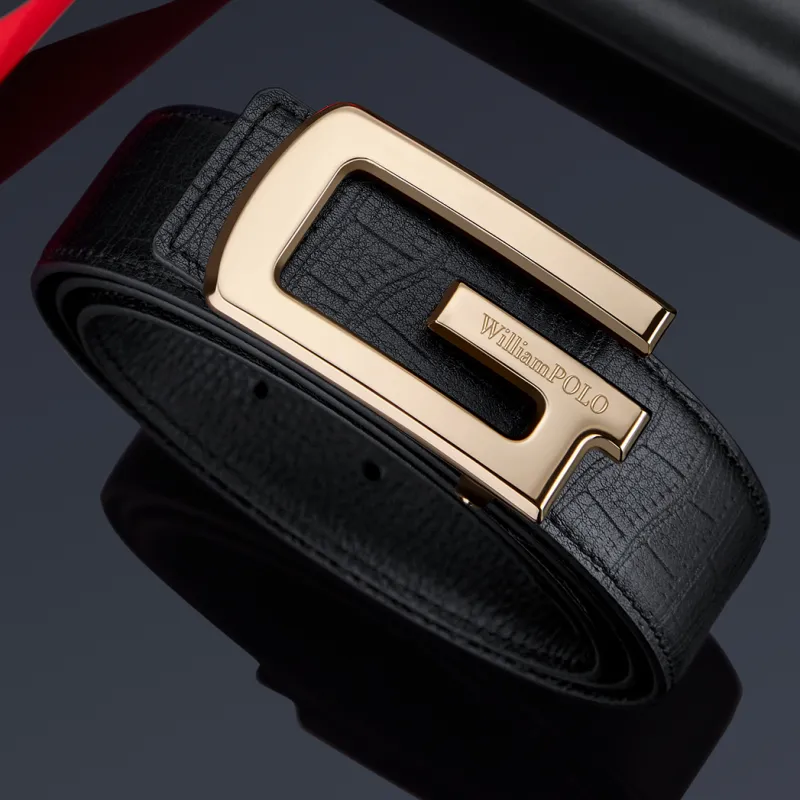 WilliamPOLO Cow Leather Leather Belts Men's Gold 3.5cm Width-5