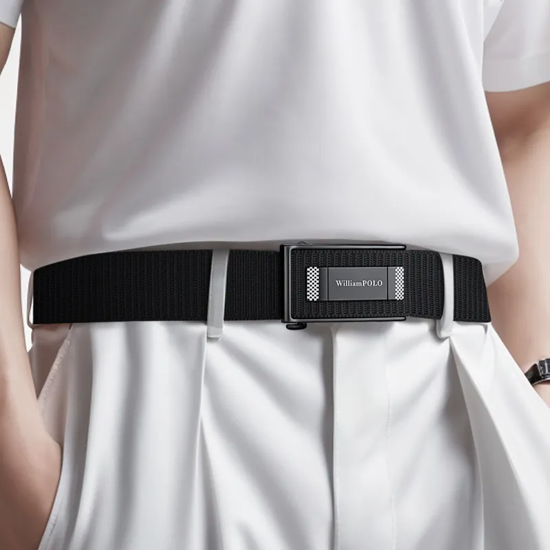 WilliamPOLO Fabric Belt Men's Black 3.5cm Width-4