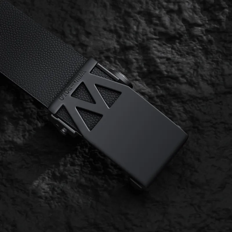 WilliamPOLO Cow Leather Belt Men's Black Matte 3.4cm Wide-7