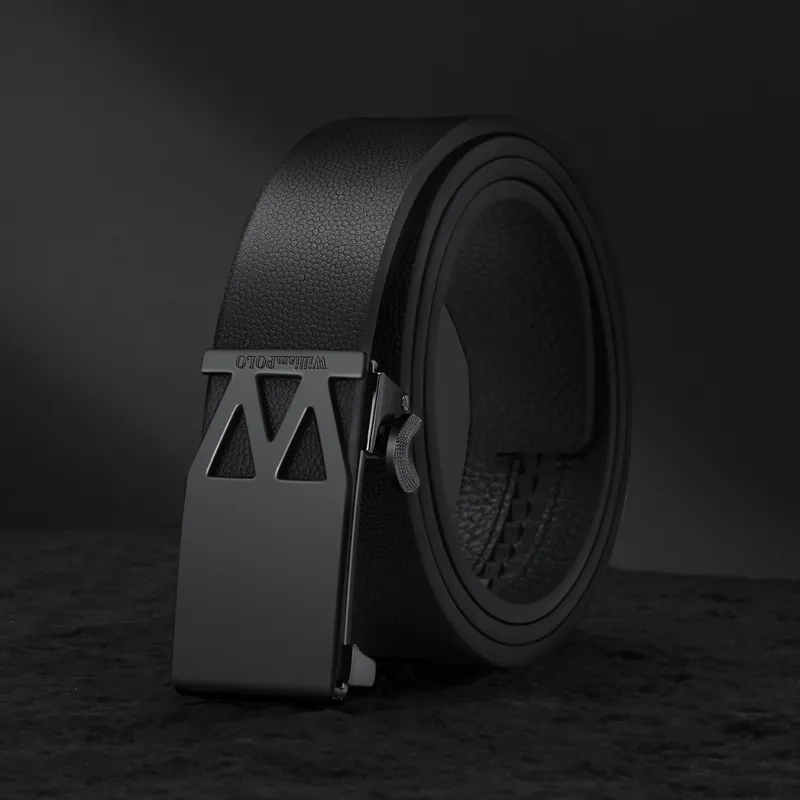 WilliamPOLO Cow Leather Belt Men's Black Matte 3.4cm Wide-6