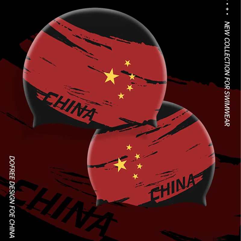 DUFAILY Swimming Caps High Quality Silicone Outdoor Beach Swim Facility Unisex 22.5CM Regular Model Flag Red-3