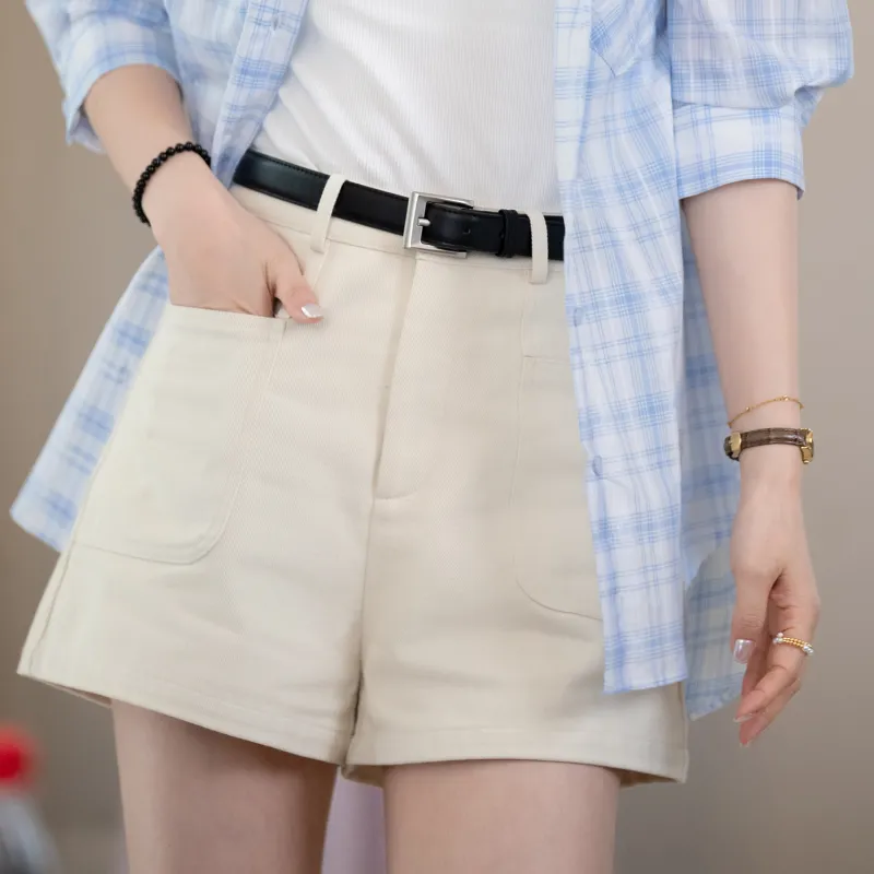Fstudio Korean Style 100% Cotton High Rise Slimming Casual Shorts Women's Ecru-5