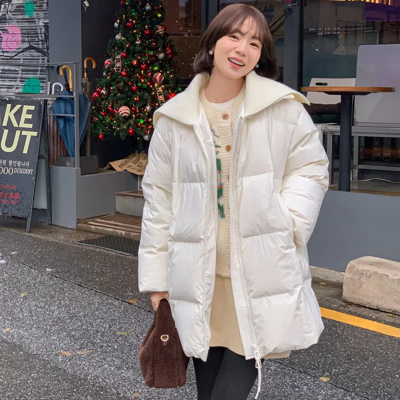 Fstudio Fall And Winter Korean Commute 90 Fill Power White Duck Down Long Down Jacket Coat Women's White-6